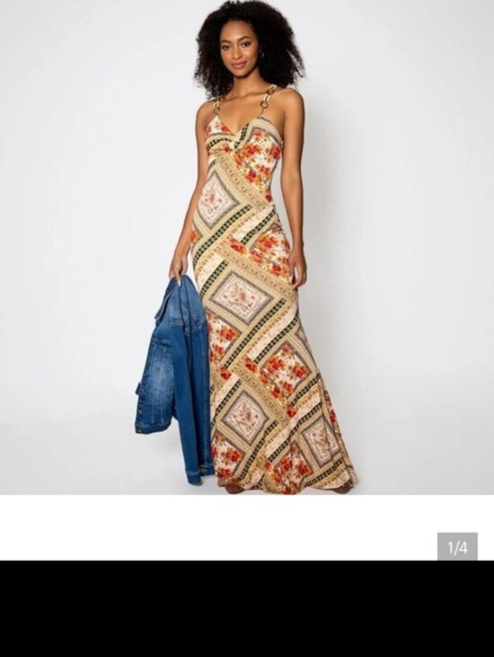 New! Studio F Beige Floral Maxi Dress with Chain-Strap Detail.  I Accep Offers